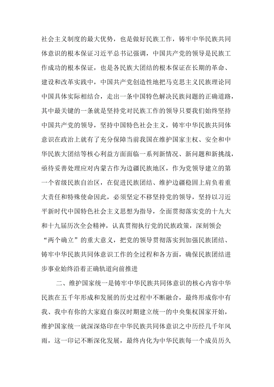 加强2023年民族团结进步铸牢中华民族共同体意识专题学习研讨心得体会发言材料范文.docx_第2页