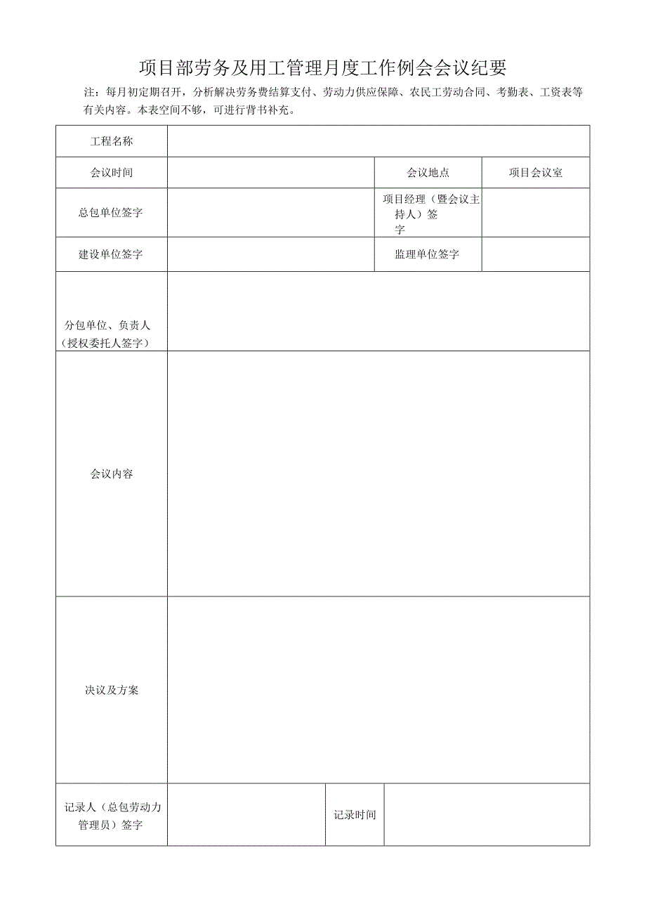 劳务及用工管理月度工作例会会议纪要.docx_第1页