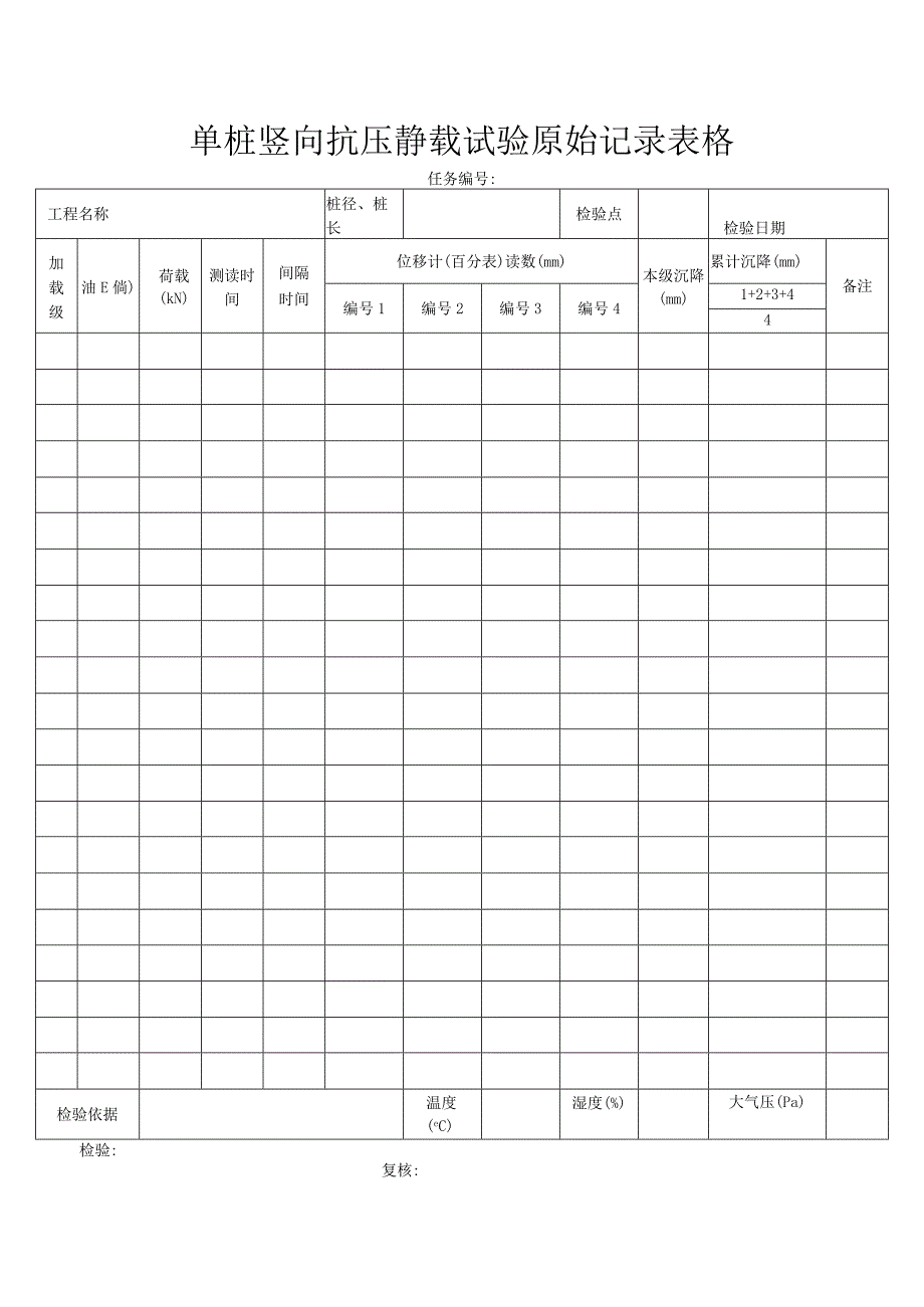 单桩竖向抗压静载试验原始记录表格.docx_第1页