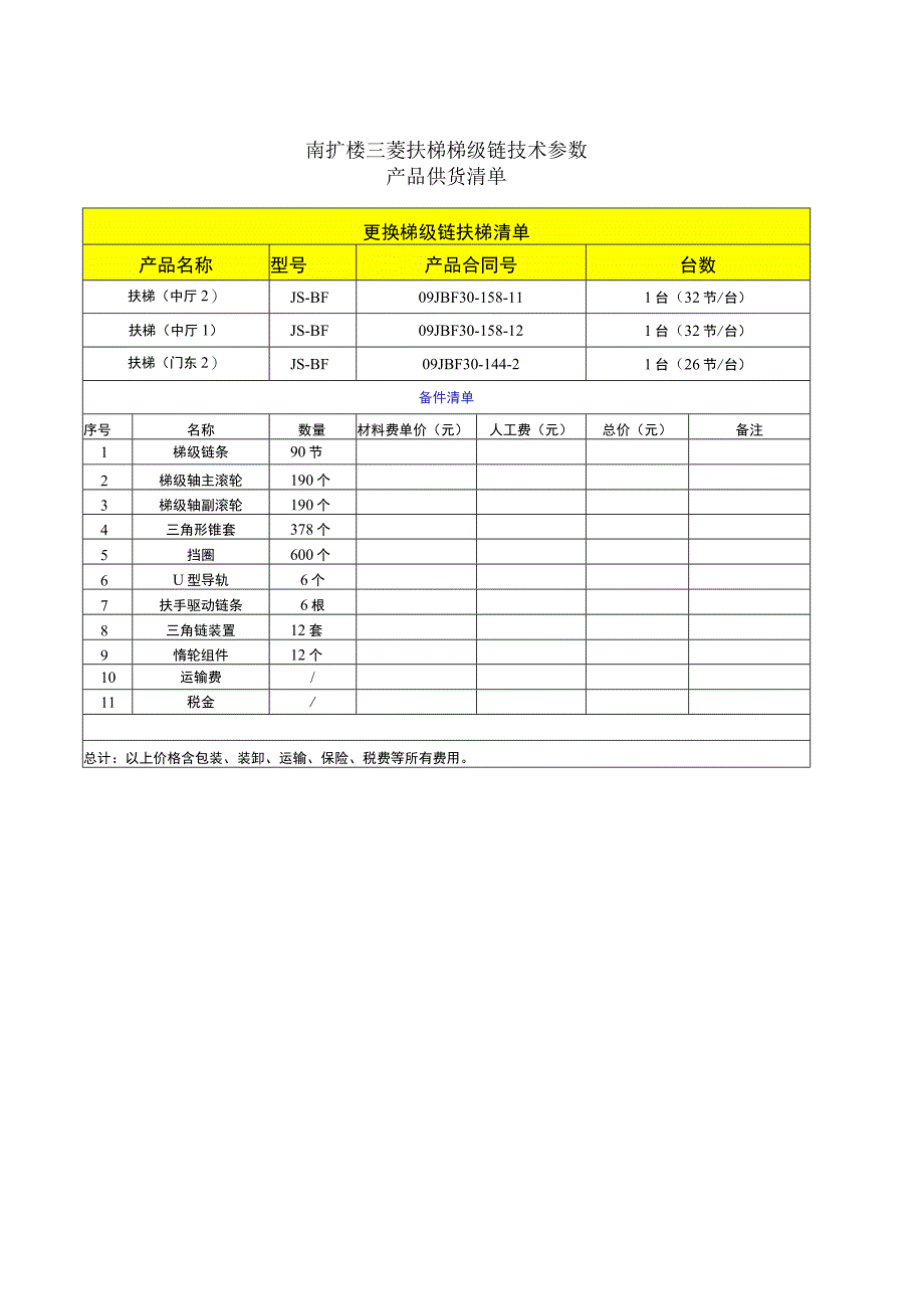 南扩楼三菱扶梯梯级链技术参数产品供货清单.docx_第1页