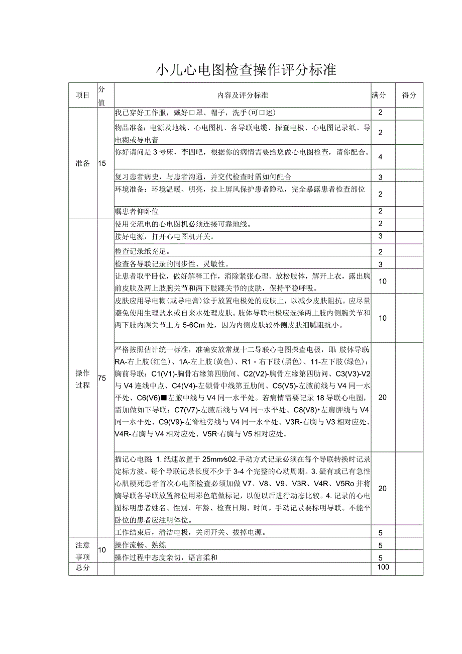 小儿心电图检查操作评分标准.docx_第1页