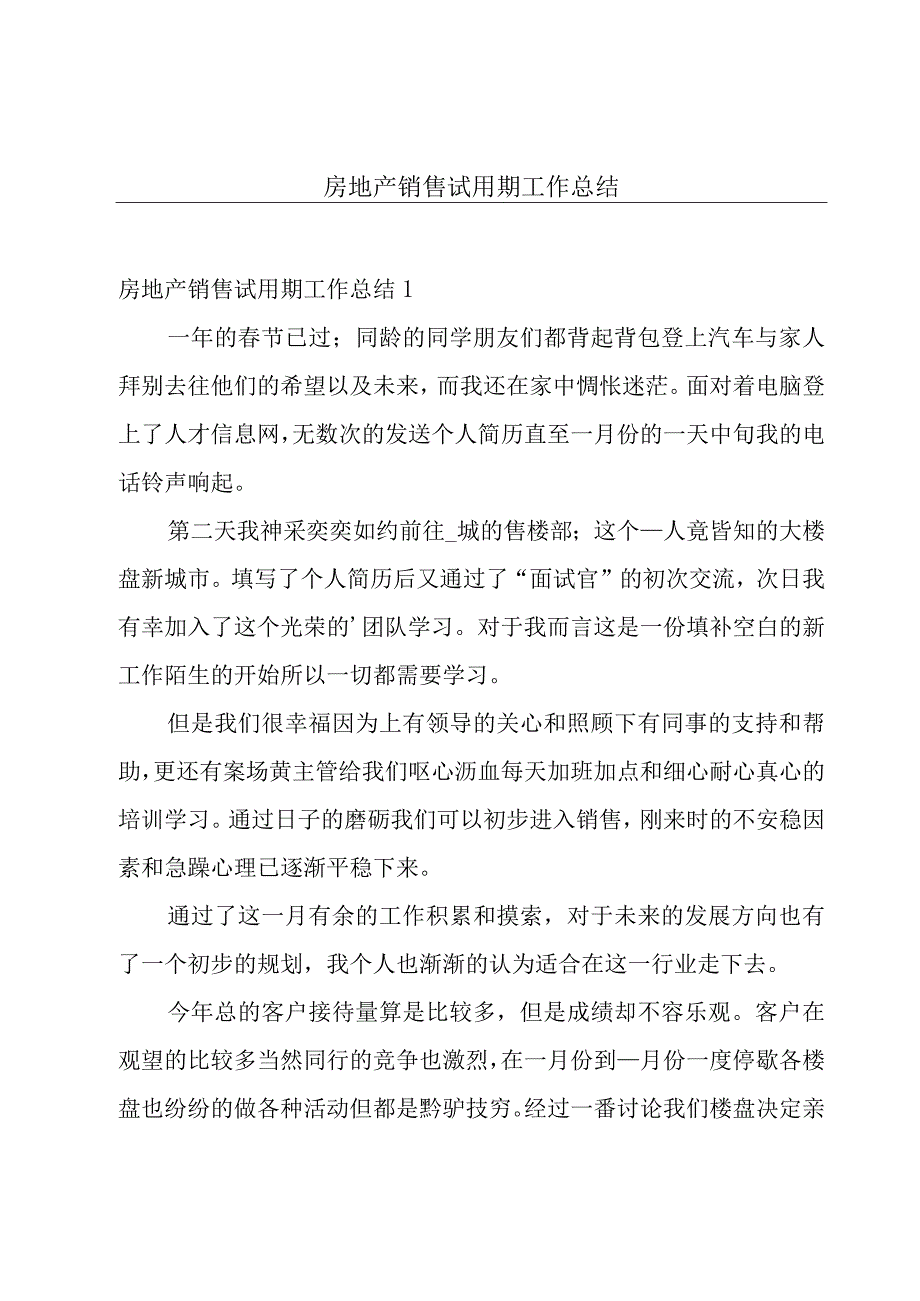 房地产销售试用期工作总结.docx_第1页