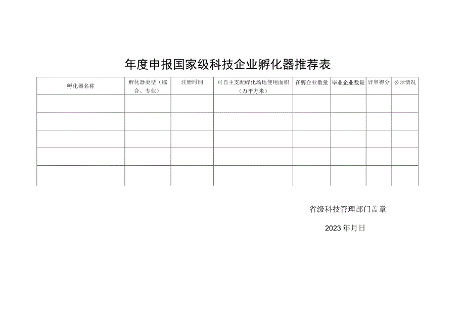 年度申报国家级科技企业孵化器推荐表.docx_第1页