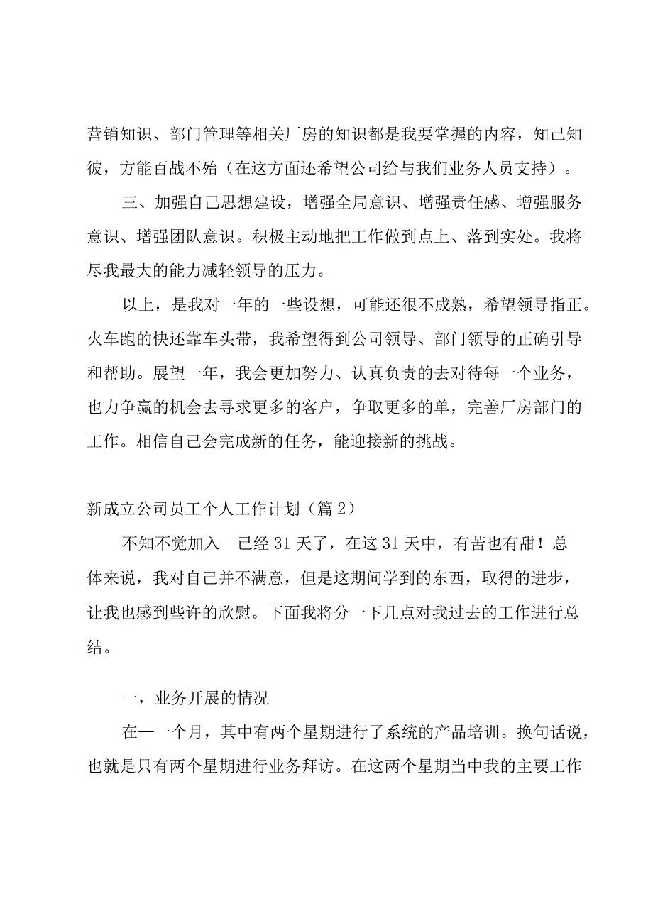 新成立公司员工个人工作计划8篇.docx_第2页