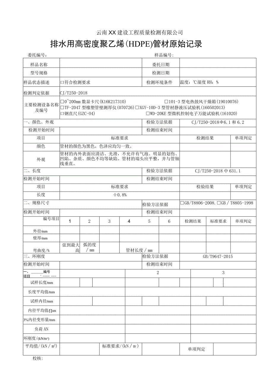 排水用高密度聚乙烯HDPE管材原始记录 CJT2502018.docx_第1页