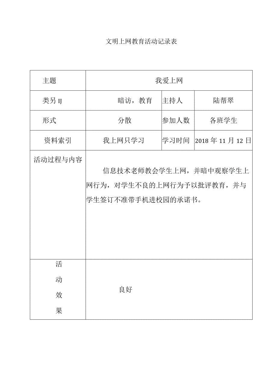 文明上网教育活动记录表.docx_第1页