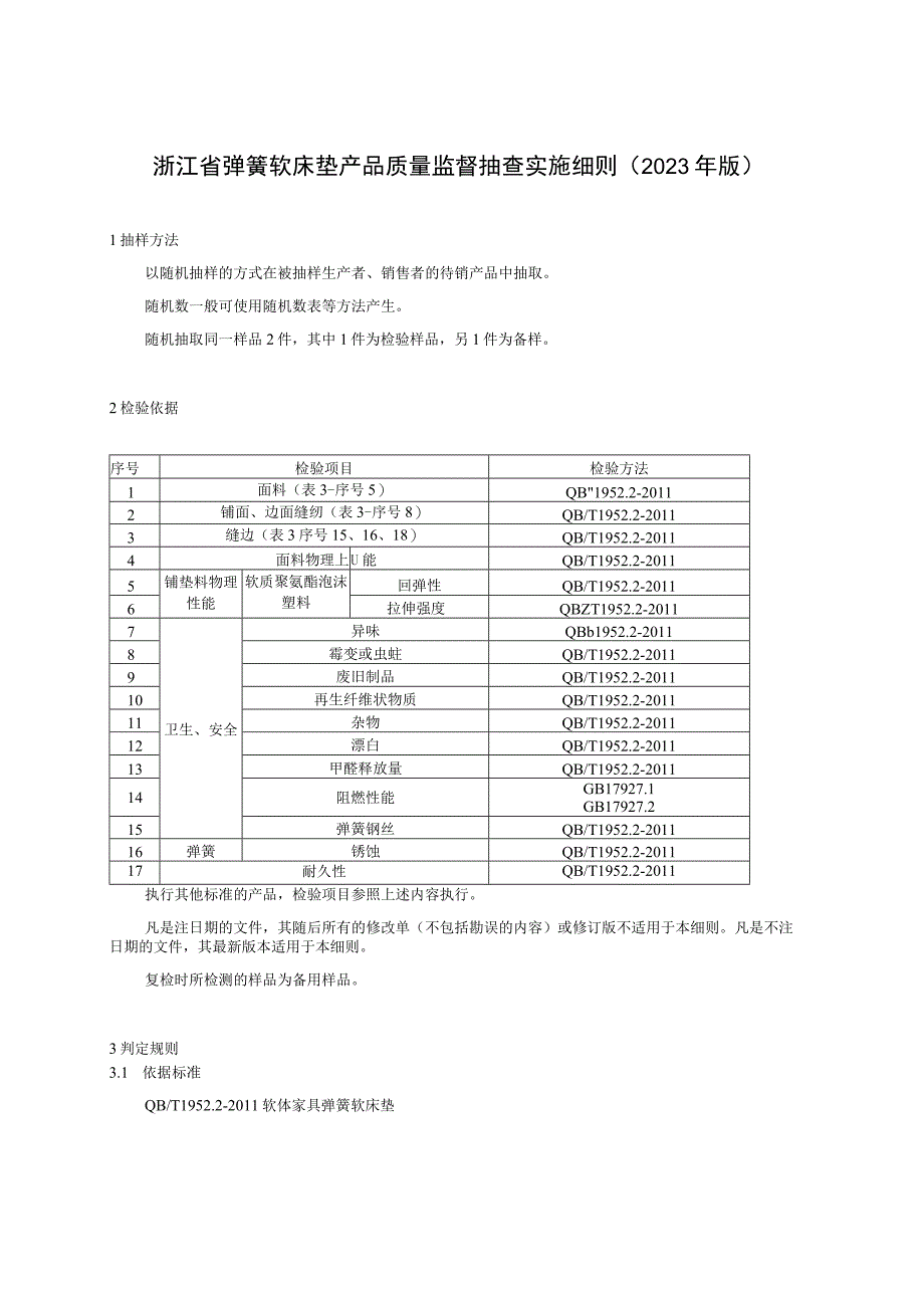 浙江省弹簧软床垫产品质量监督抽查实施细则2023年版.docx_第1页