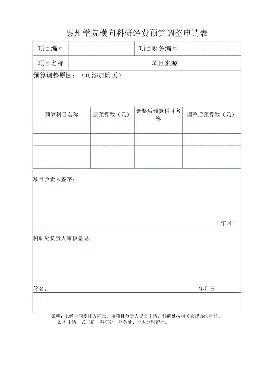 惠州学院横向科研经费预算调整申请表.docx_第1页