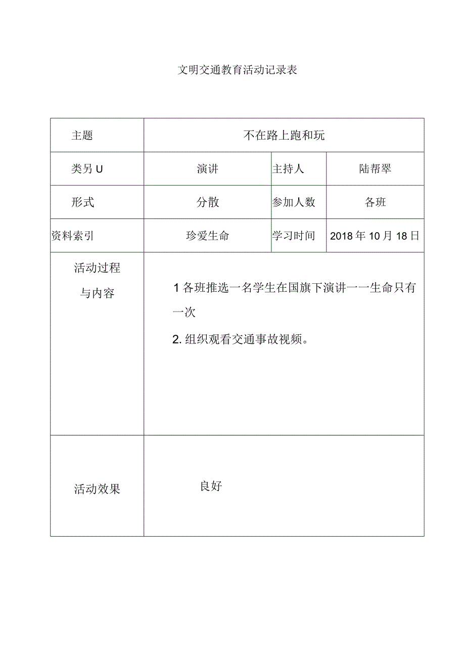 文明交通教育活动记录表.docx_第1页