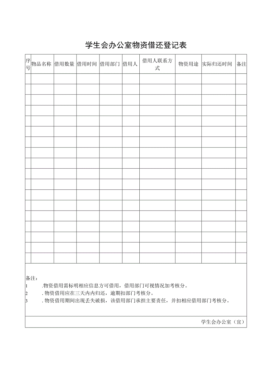 学生会办公室物资借还登记表.docx_第1页