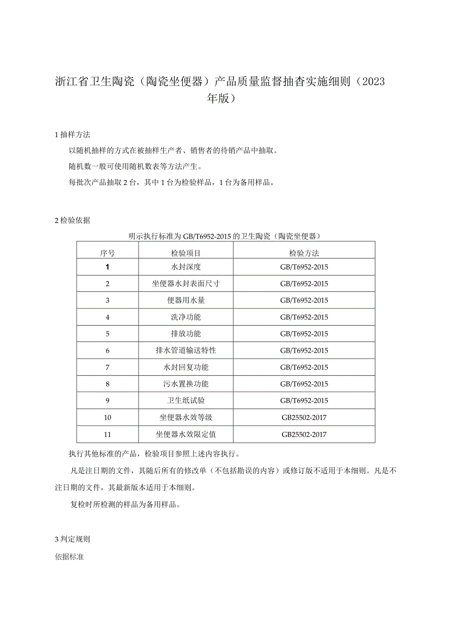 浙江省卫生陶瓷产品质量监督抽查实施细则2023年版.docx_第1页