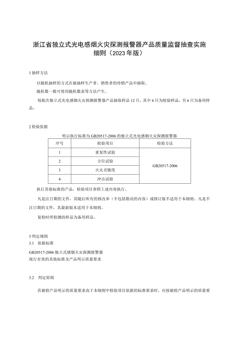 浙江省独立式光电感烟火灾探测报警器产品质量监督抽查实施细则2023年版.docx_第1页