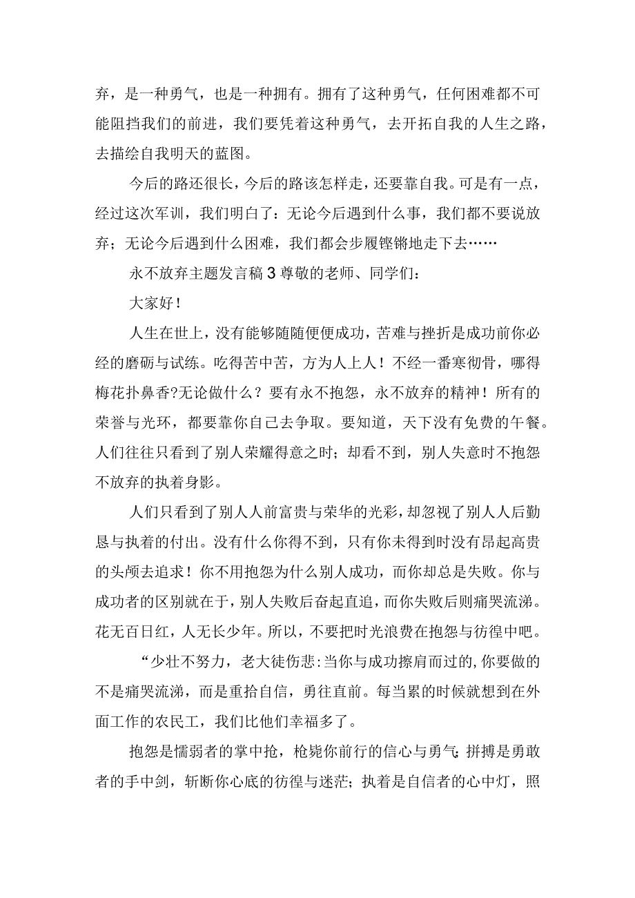 永不放弃主题发言稿五篇.docx_第3页