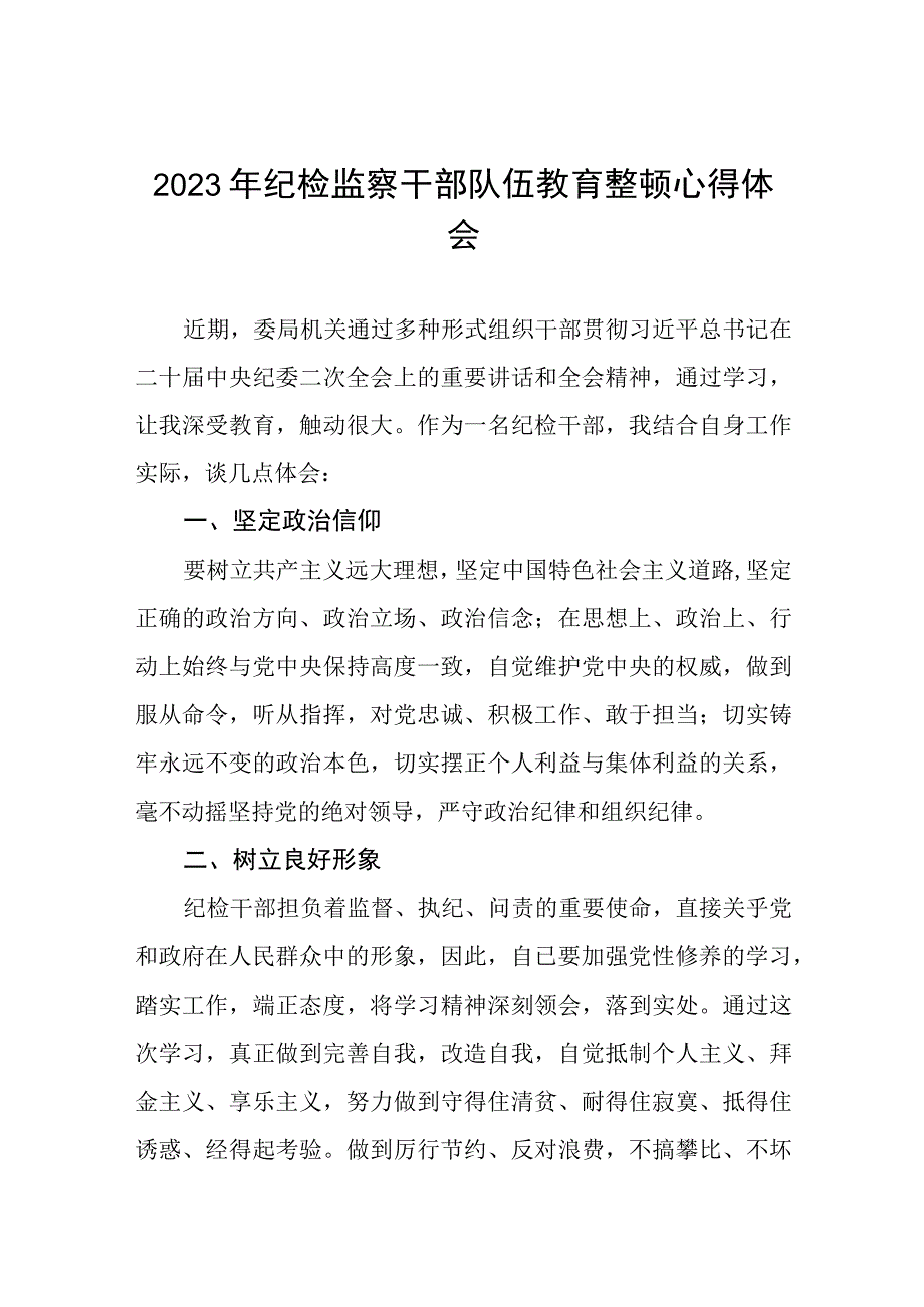 2023年全国纪检监察干部队伍教育整顿活动心得感悟精品六篇.docx_第1页