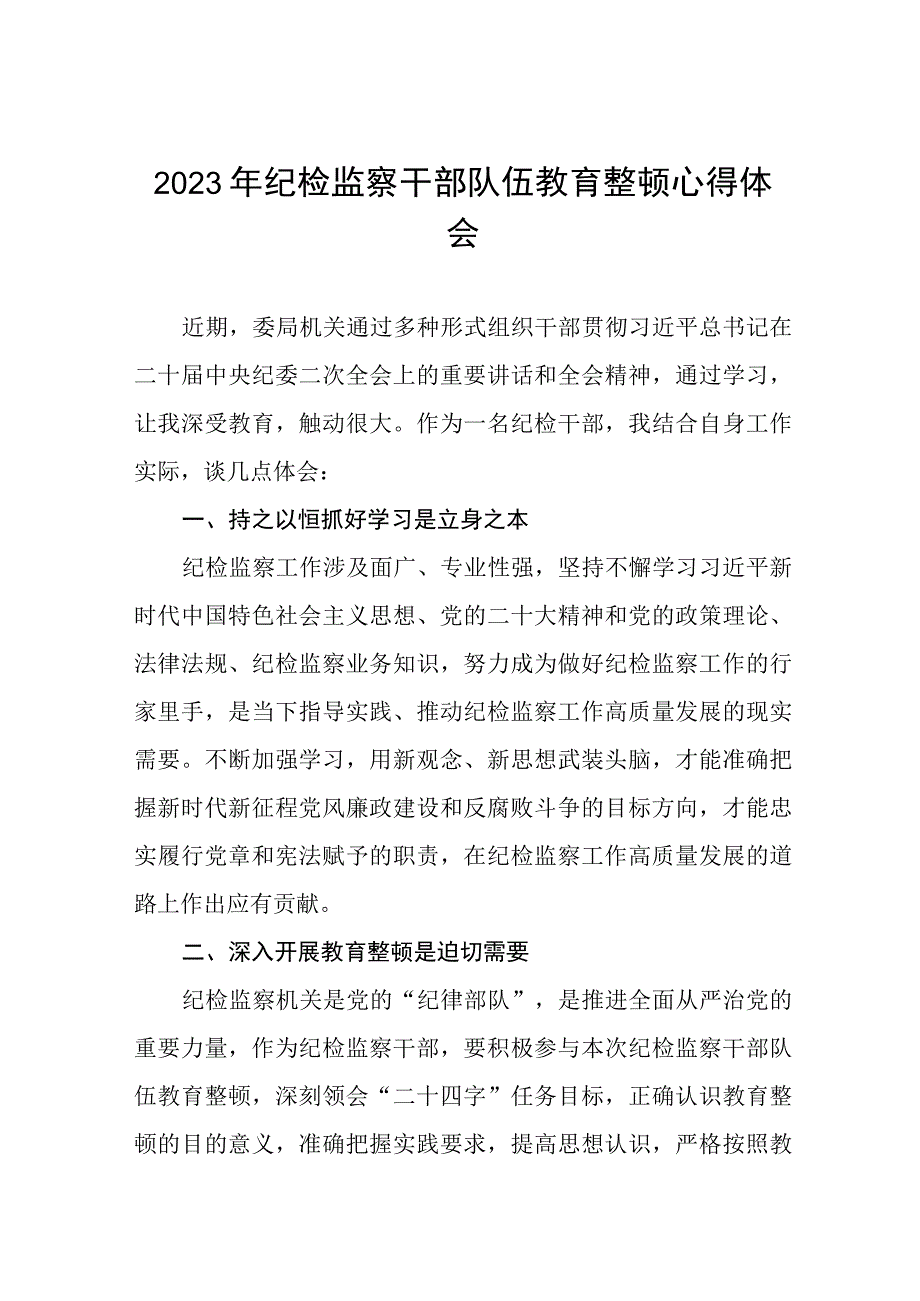 2023年全国纪检监察干部队伍教育整顿活动心得感悟精品6篇.docx_第1页