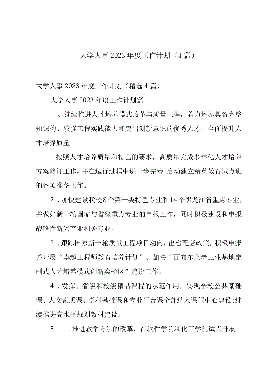 大学人事2023年度工作计划4篇.docx_第1页