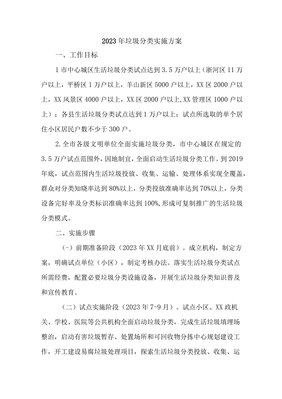 城镇2023年生活垃圾分类工作实施方案 汇编6份_001.docx_第1页