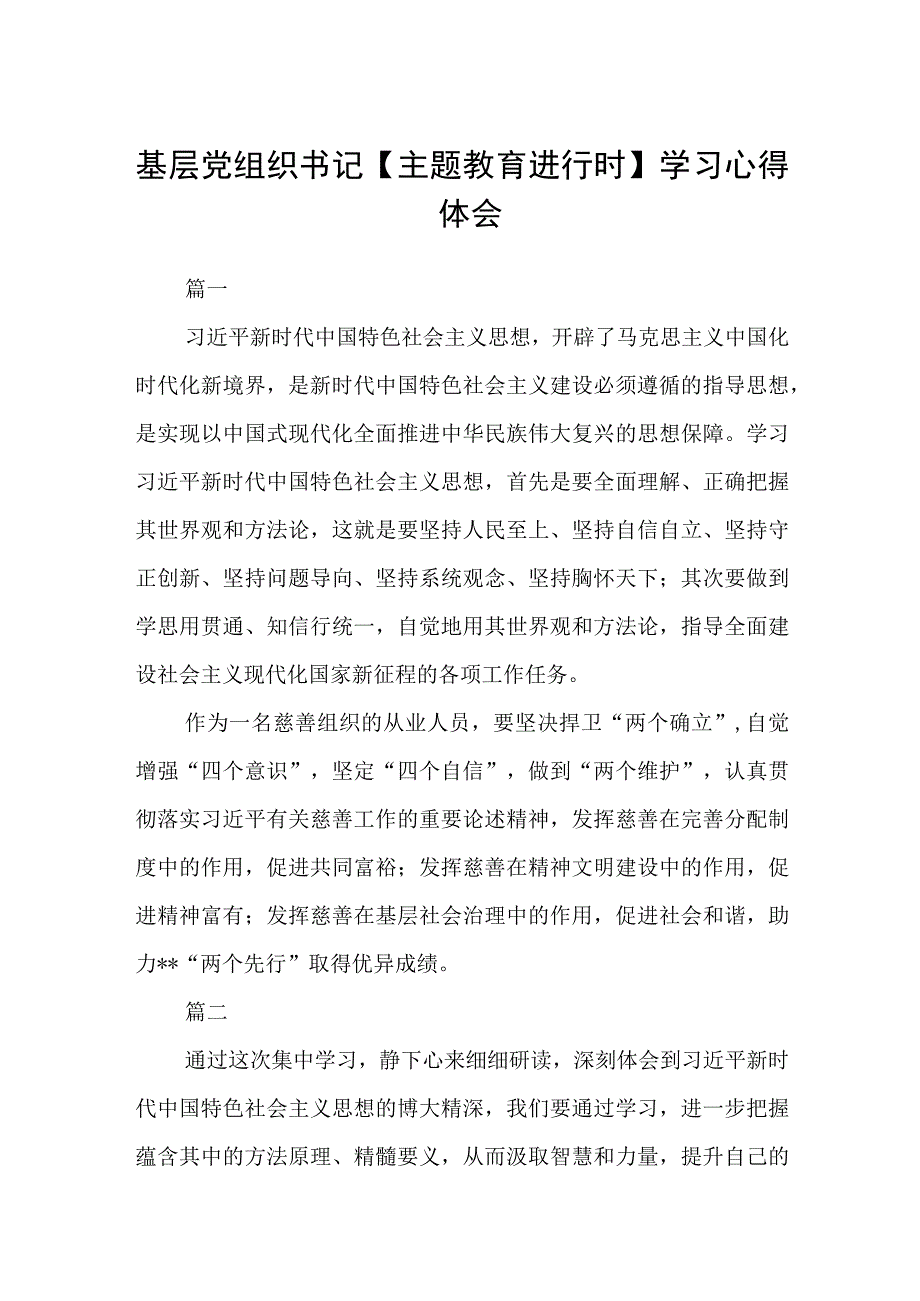 基层党组织书记主题教育进行时学习心得体会3篇范本.docx_第1页