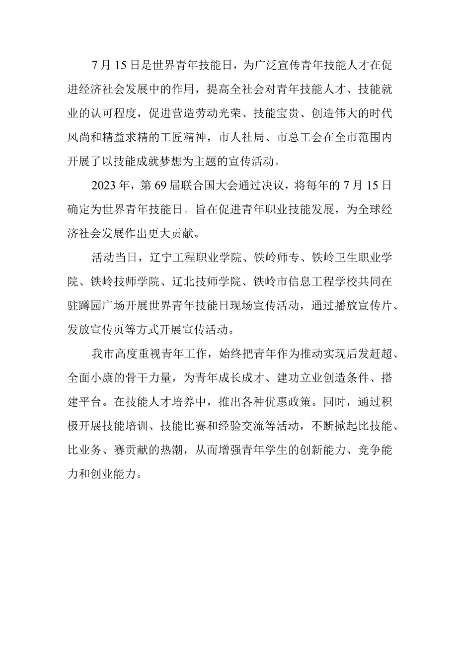 2023年年世界青年技能日技能成就梦想宣传活动总结范文.docx_第2页