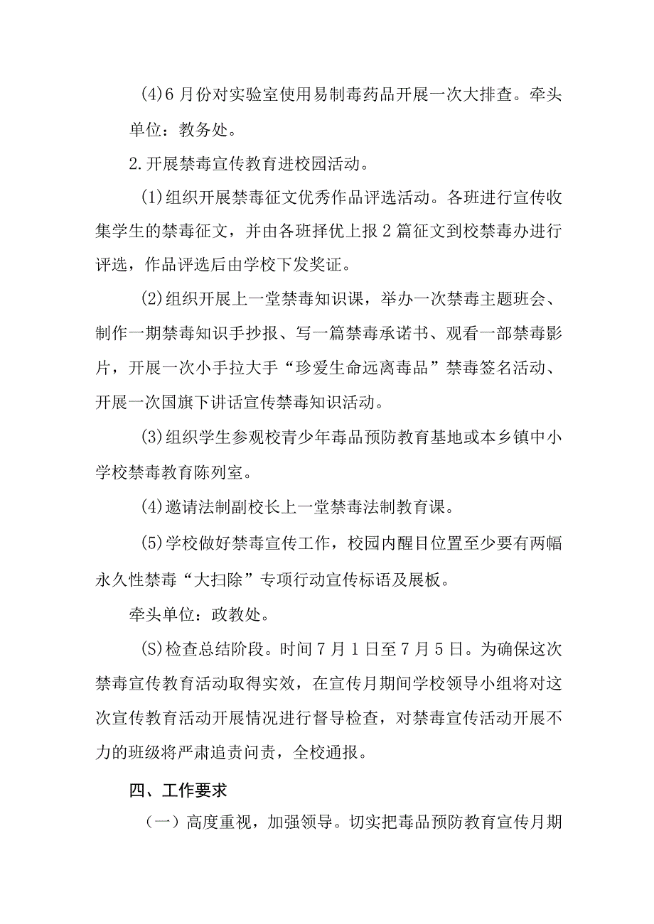 2023年实验学校毒品预防教育宣传月活动实施方案及工作总结六篇.docx_第3页