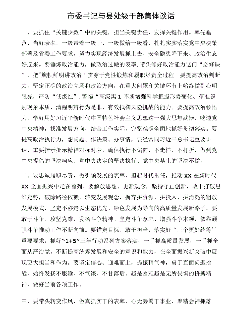 市委书记与县处级干部集体谈话 2.docx_第1页