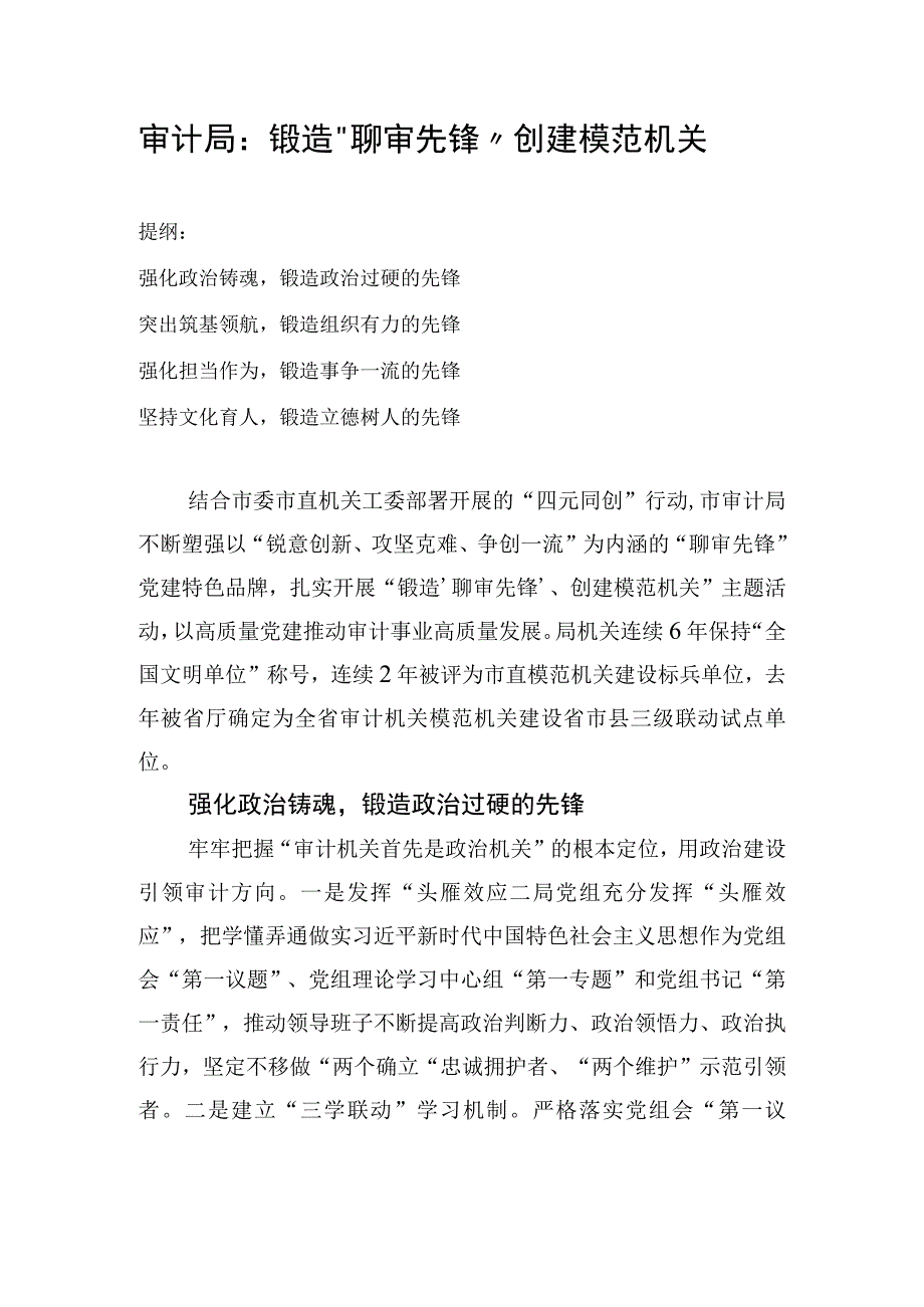 审计局：锻造聊审先锋 创建模范机关.docx_第1页