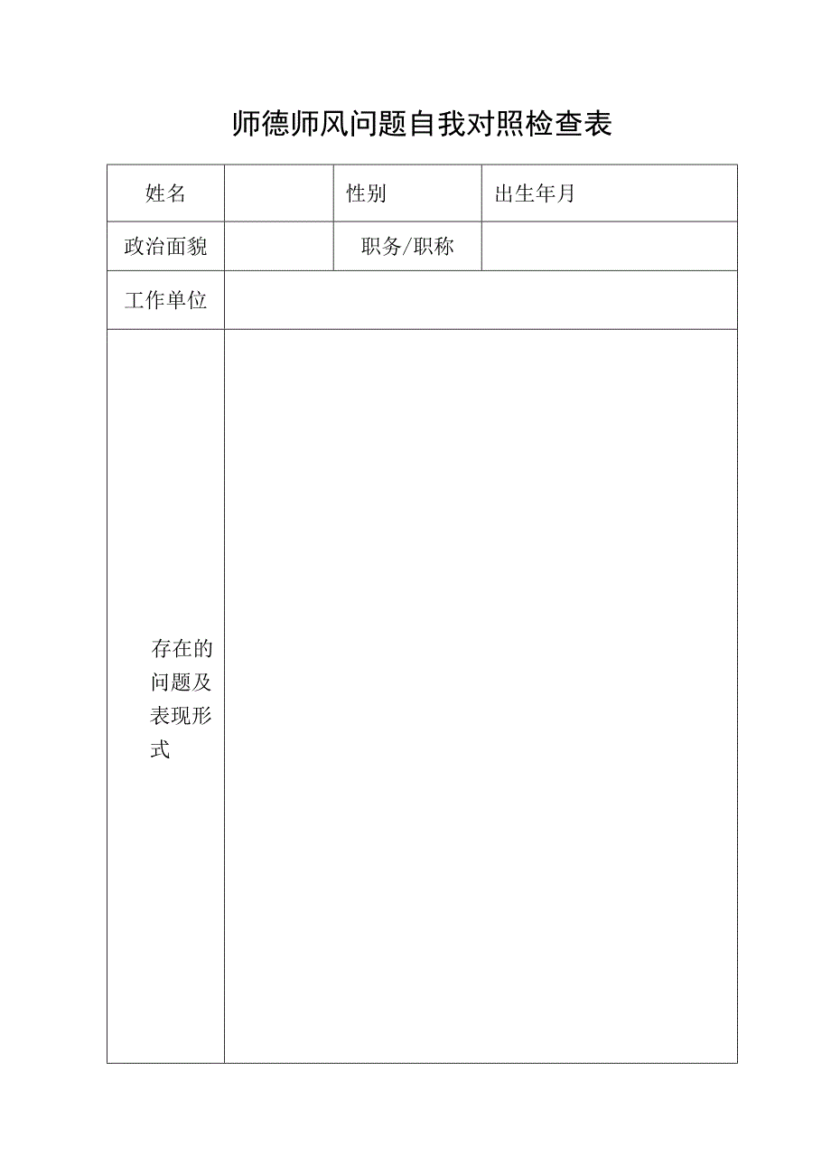 师德师风问题自我对照检查表.docx_第1页