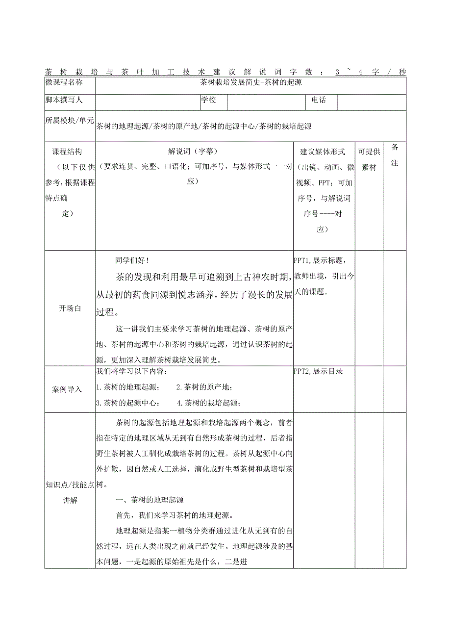 茶树栽培发展简史茶树的起源微课教案.docx_第1页