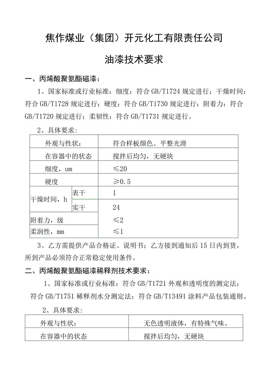 焦作煤业集团开元化工有限责任公司油漆技术要求.docx_第1页