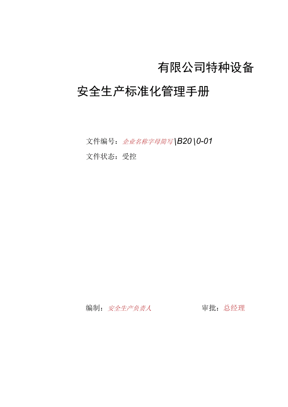 特种设备安全生产标准化管理手册.docx_第1页