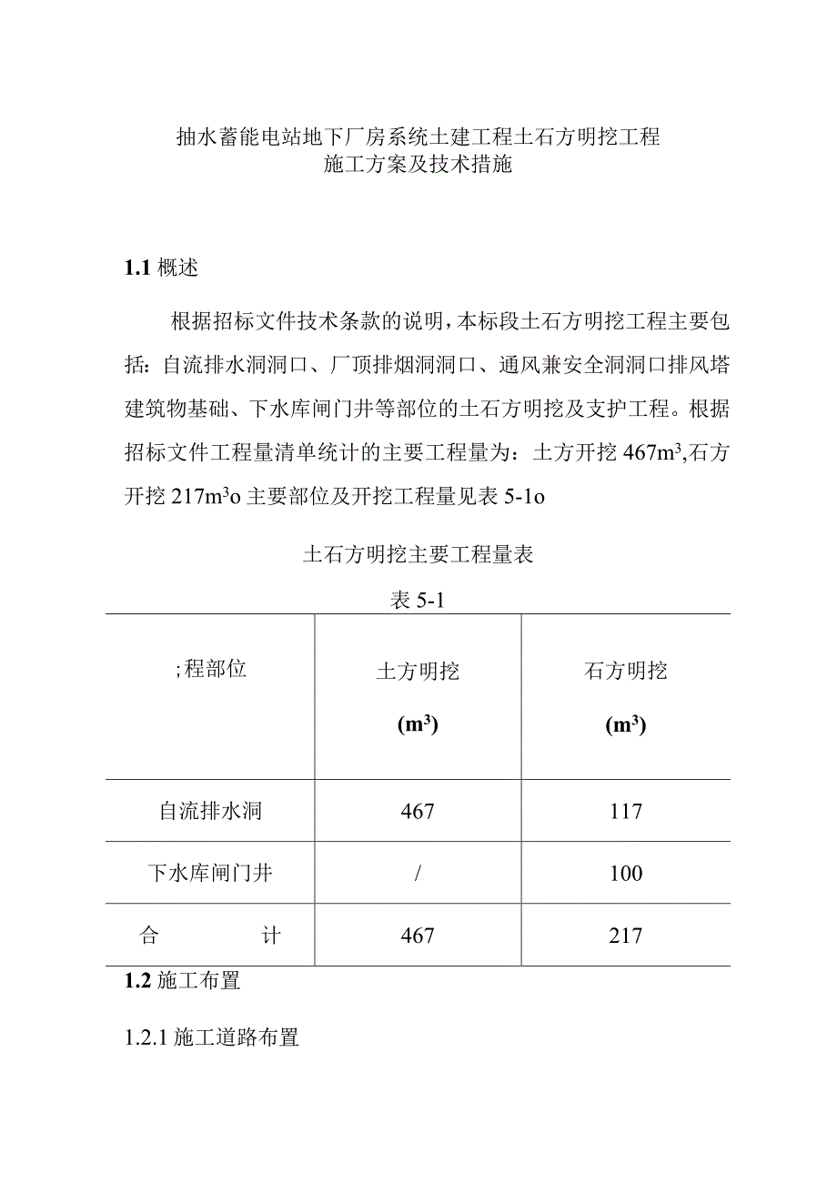 抽水蓄能电站地下厂房系统土建工程土石方明挖工程施工方案及技术措施.docx_第1页