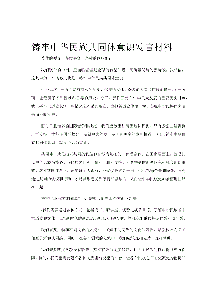 铸牢中华民族共同体意识发言材料.docx_第1页