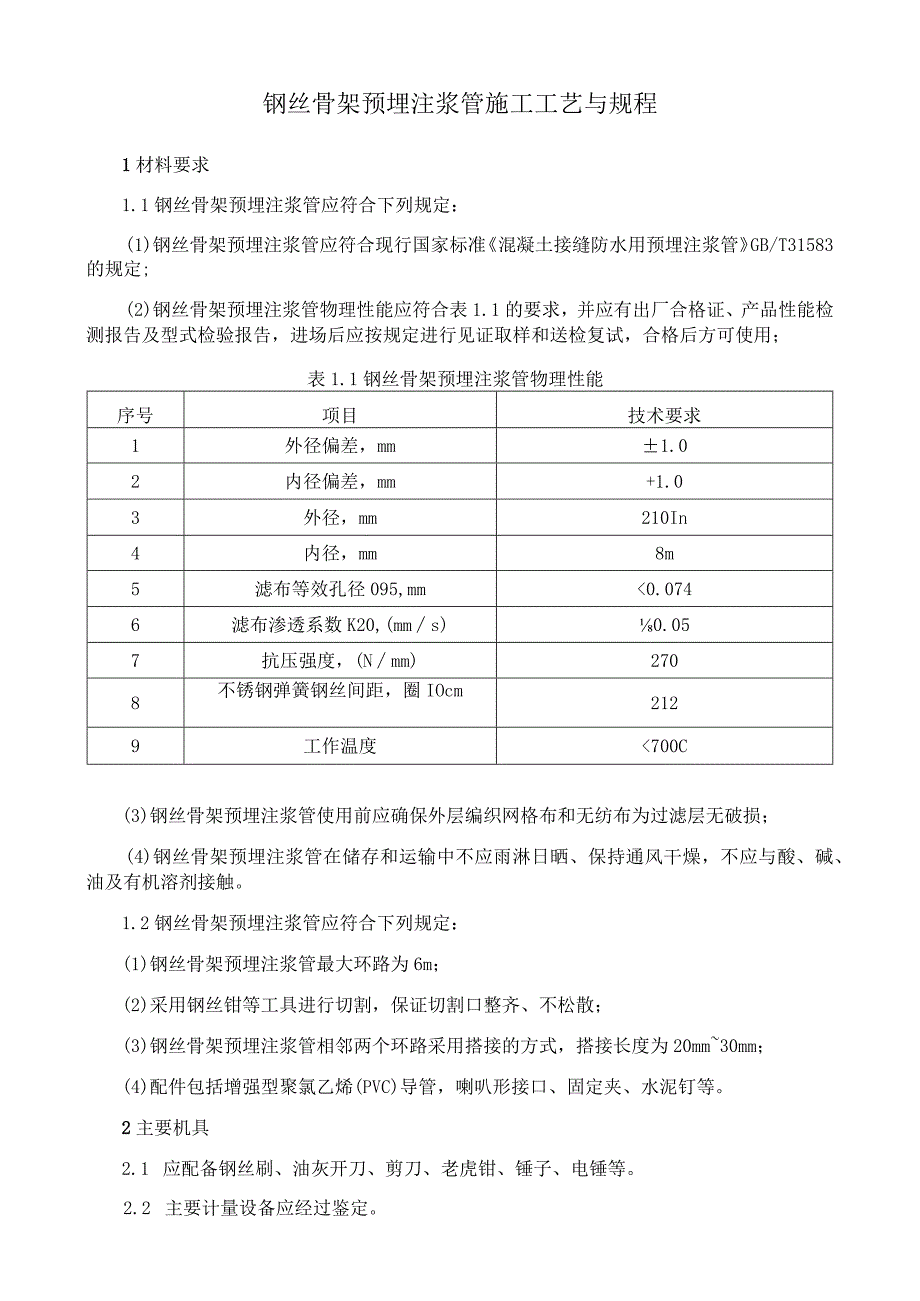 钢丝骨架预埋注浆管施工工艺与规程.docx_第1页