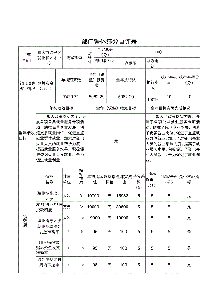 部门整体绩效自评表.docx_第1页