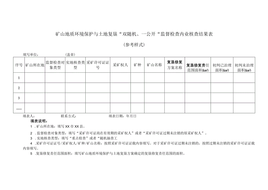 矿山地质环境保护与土地复垦双随机一公开监督检查内业核查结果表参考样式.docx_第1页