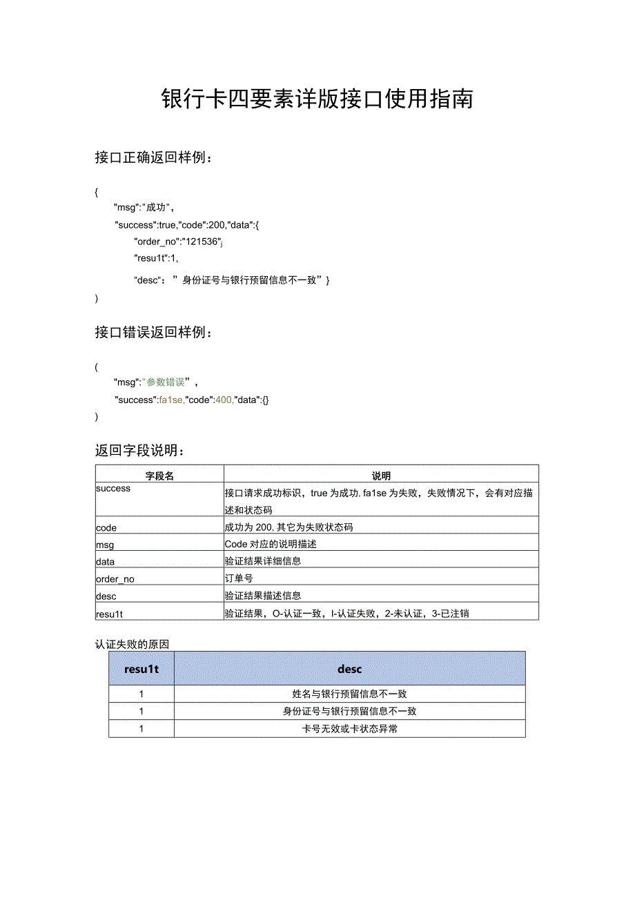 银行卡四要素详版接口使用指南.docx_第1页