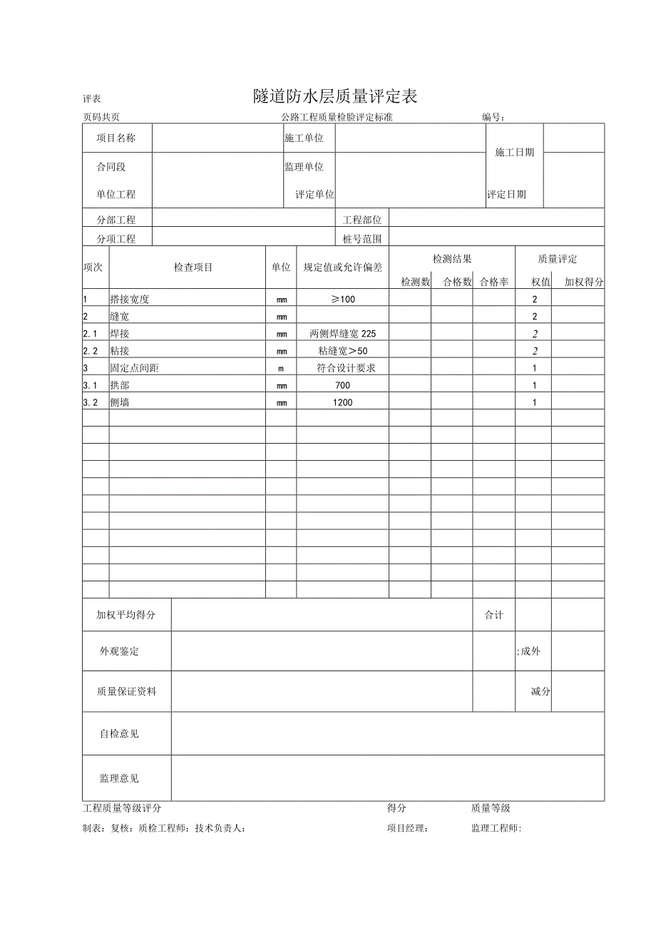 隧道防水层质量评定表.docx_第1页