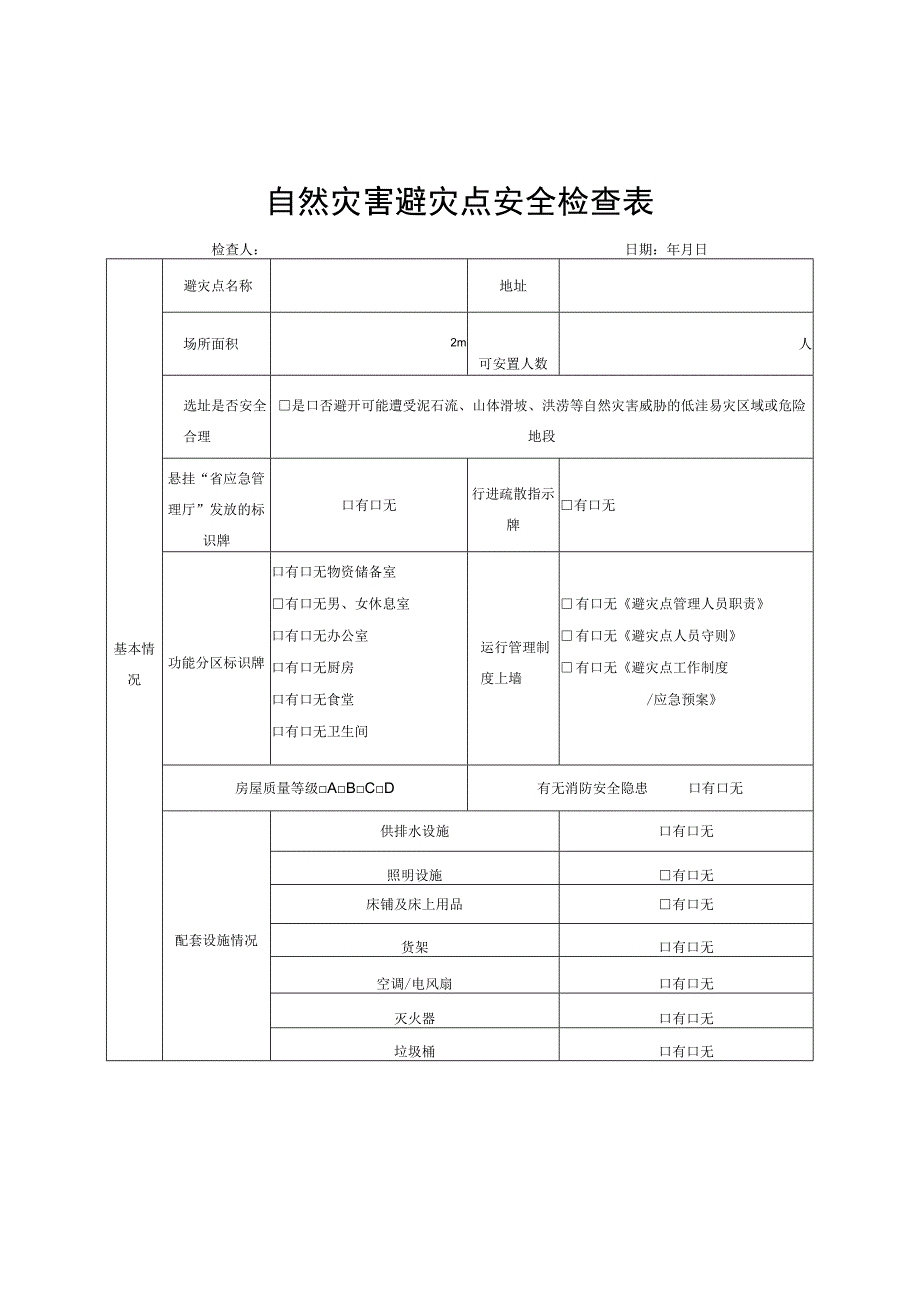 自然灾害避灾点安全检查表.docx_第1页