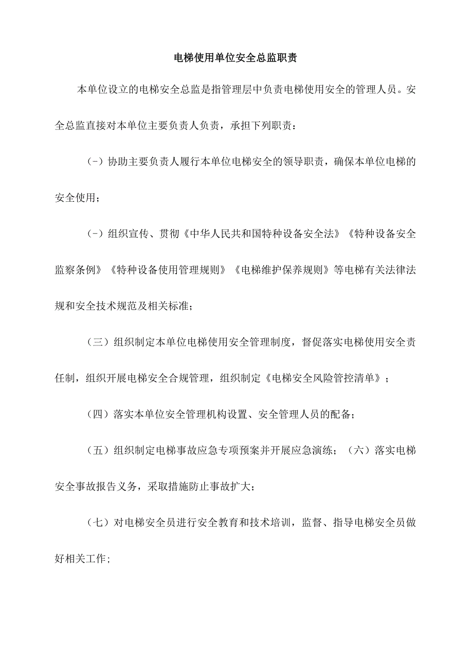 电梯使用单位安全总监职责.docx_第1页