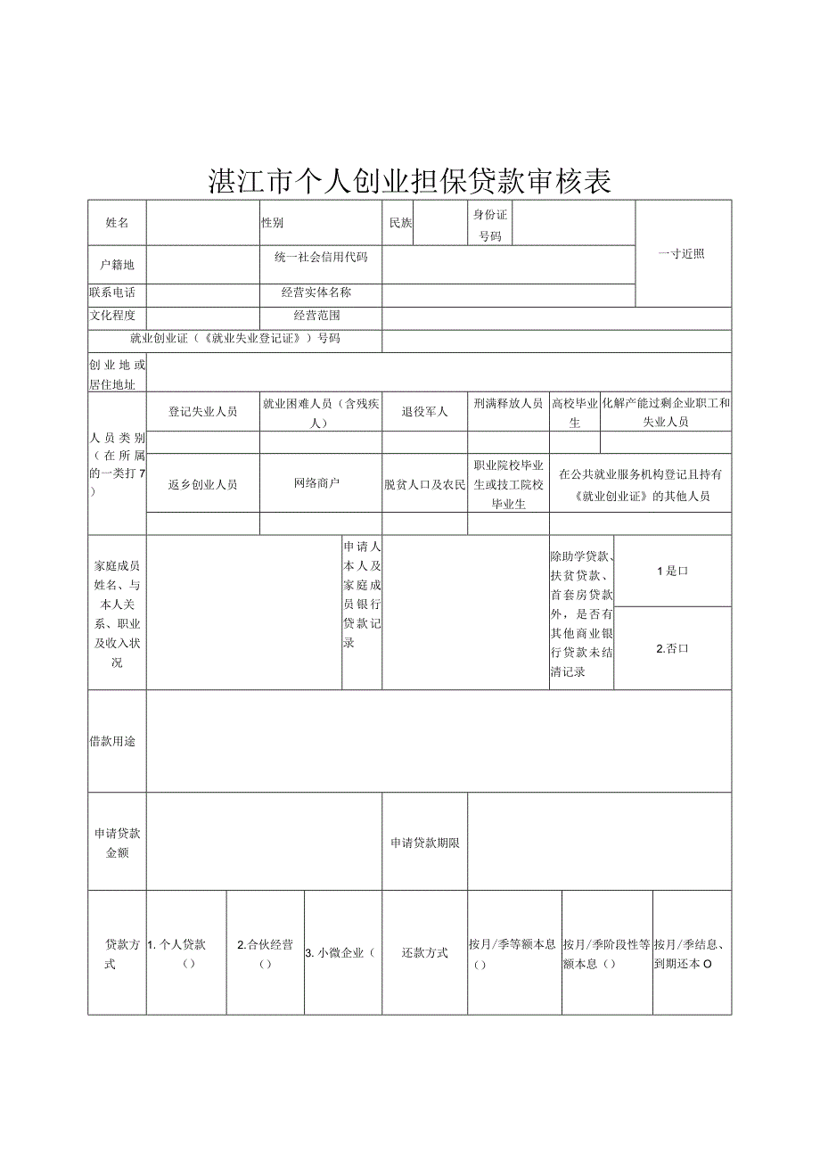 湛江市个人创业担保贷款审核表.docx_第1页