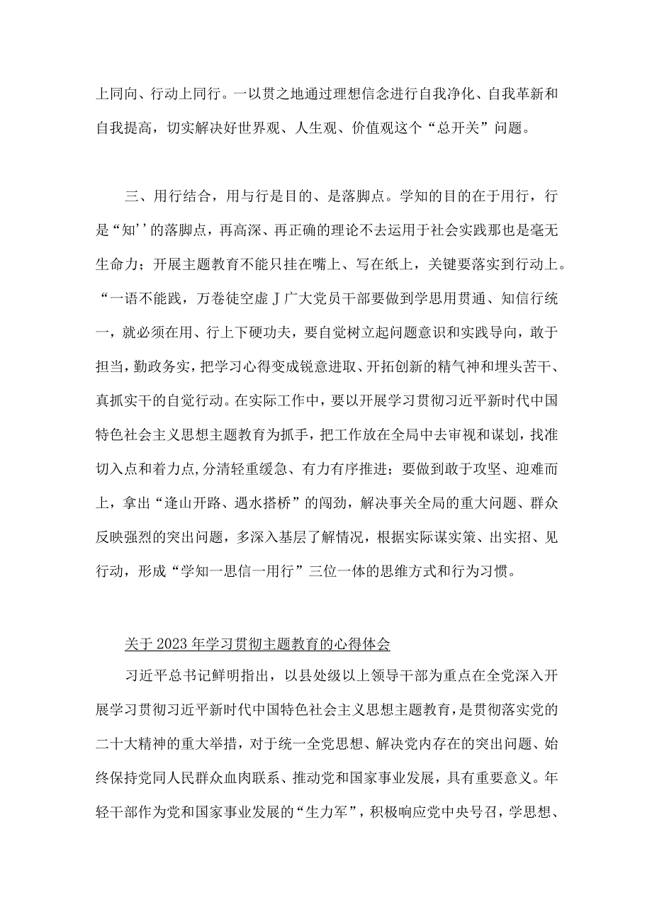 2023年主题教育学习心得体会感悟发言材料四篇与机关党委党组书记领导干部主题教育专题研讨班交流发言材料七篇汇编供借鉴.docx_第3页