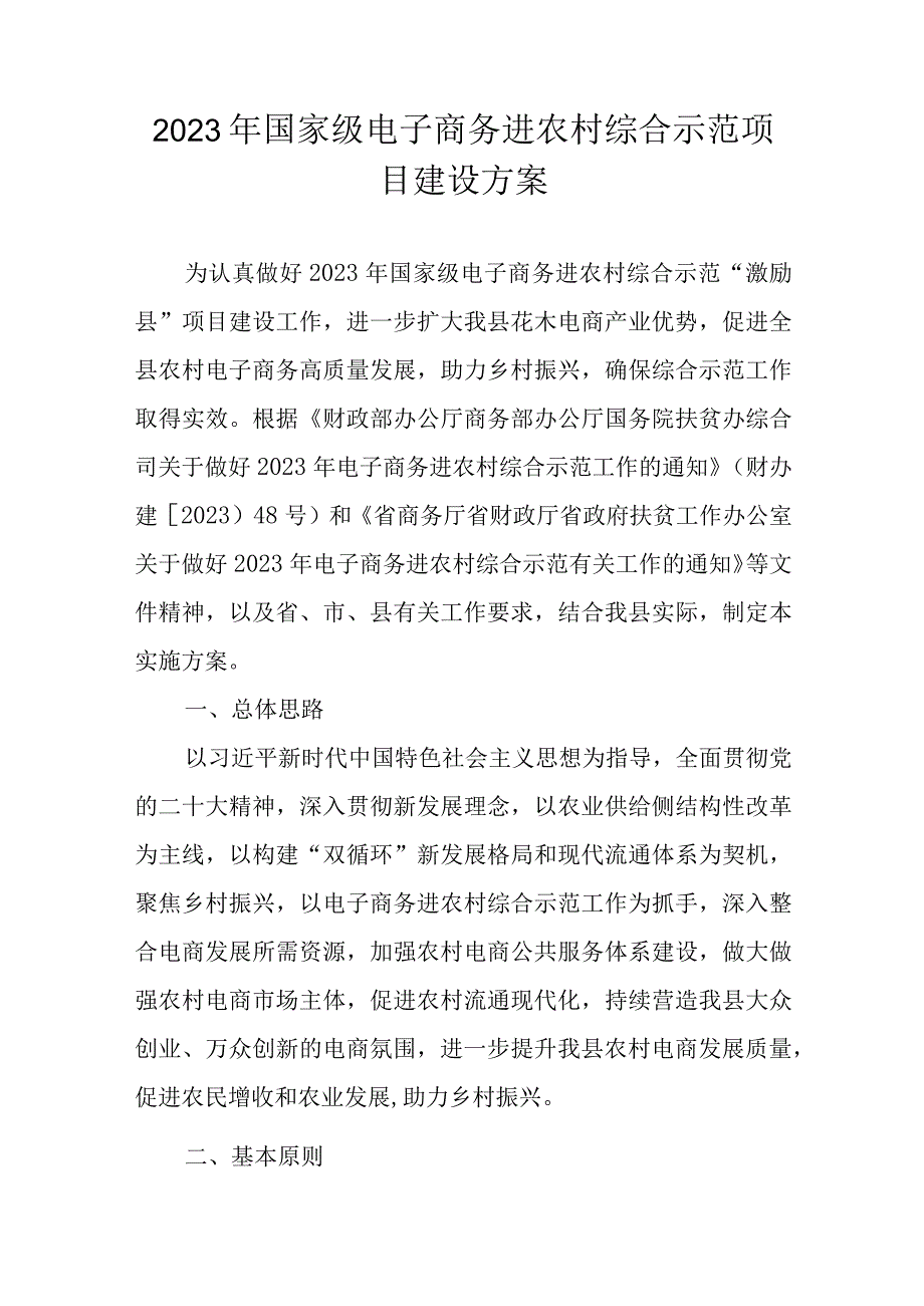 2023年国家级电子商务进农村综合示范项目建设方案.docx_第1页