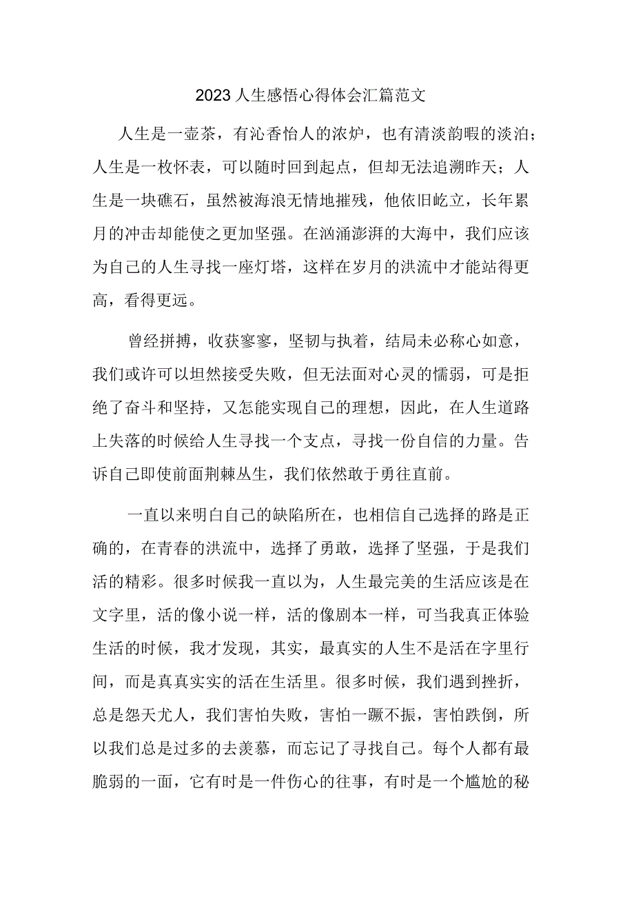 2023人生感悟心得体会汇篇范文.docx_第1页