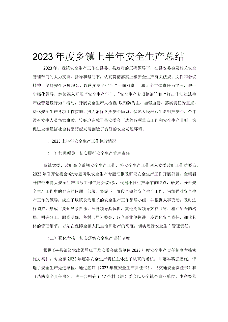 2023年度乡镇上半年安全生产总结_002.docx_第1页