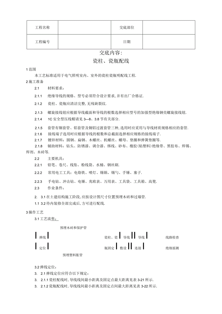 010瓷柱瓷瓶配线工艺工程文档范本.docx_第1页