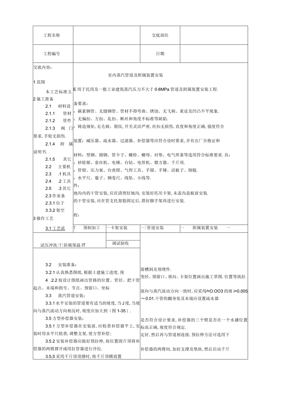 010室内蒸汽管道及附属装置安装工艺工程文档范本.docx_第1页