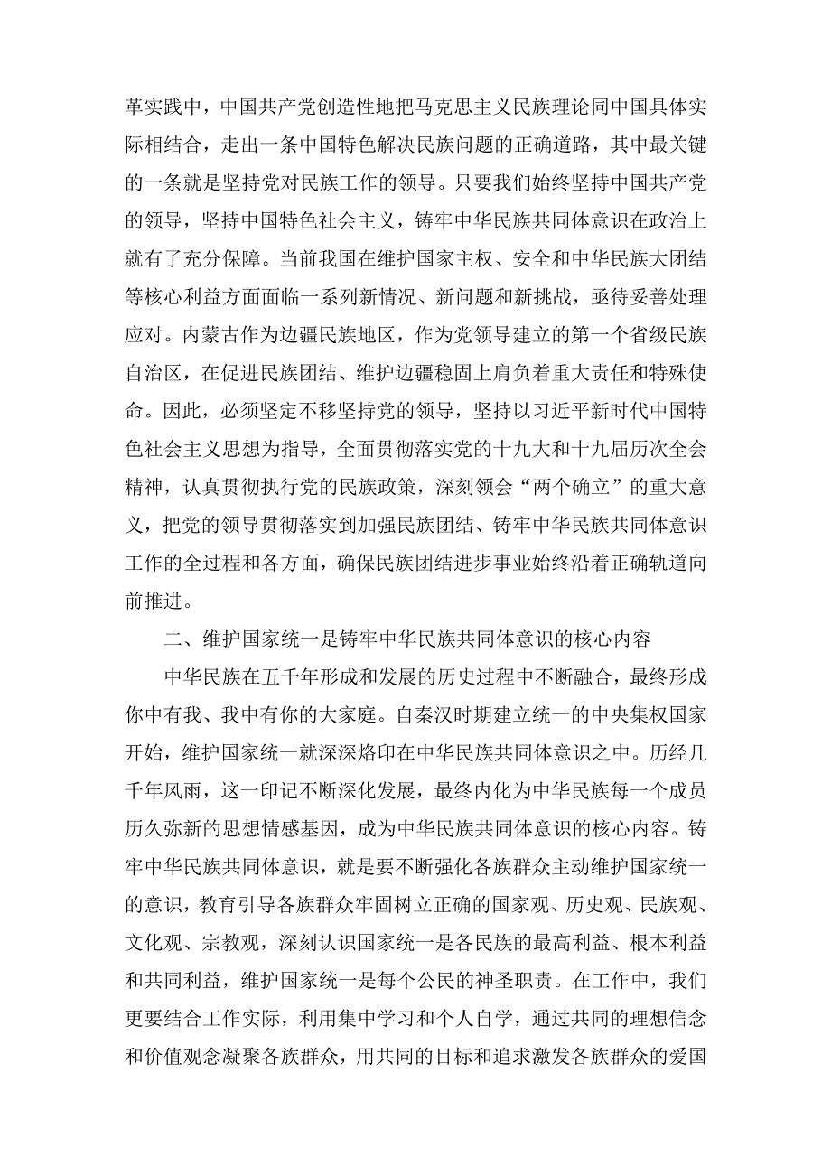 2023年加强民族团结进步铸牢中华民族共同体意识专题学习研讨心得体会发言材料3篇.docx_第2页