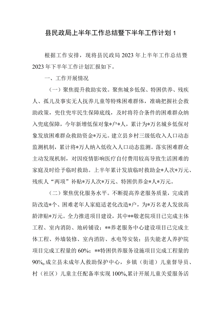 2023年上半年民政局工作总结开展情况总结下半年工作计划汇总.docx_第2页