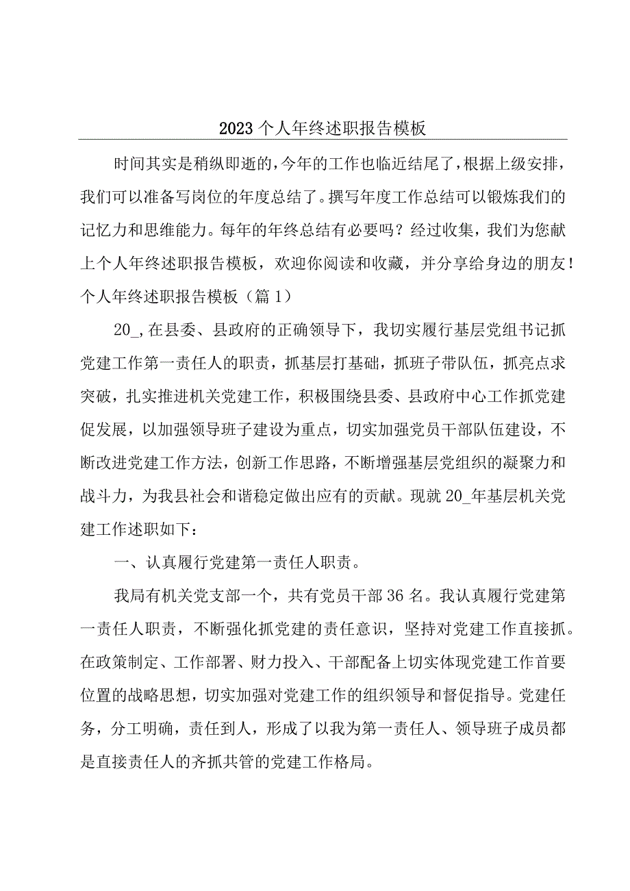 2023个人年终述职报告模板.docx_第1页