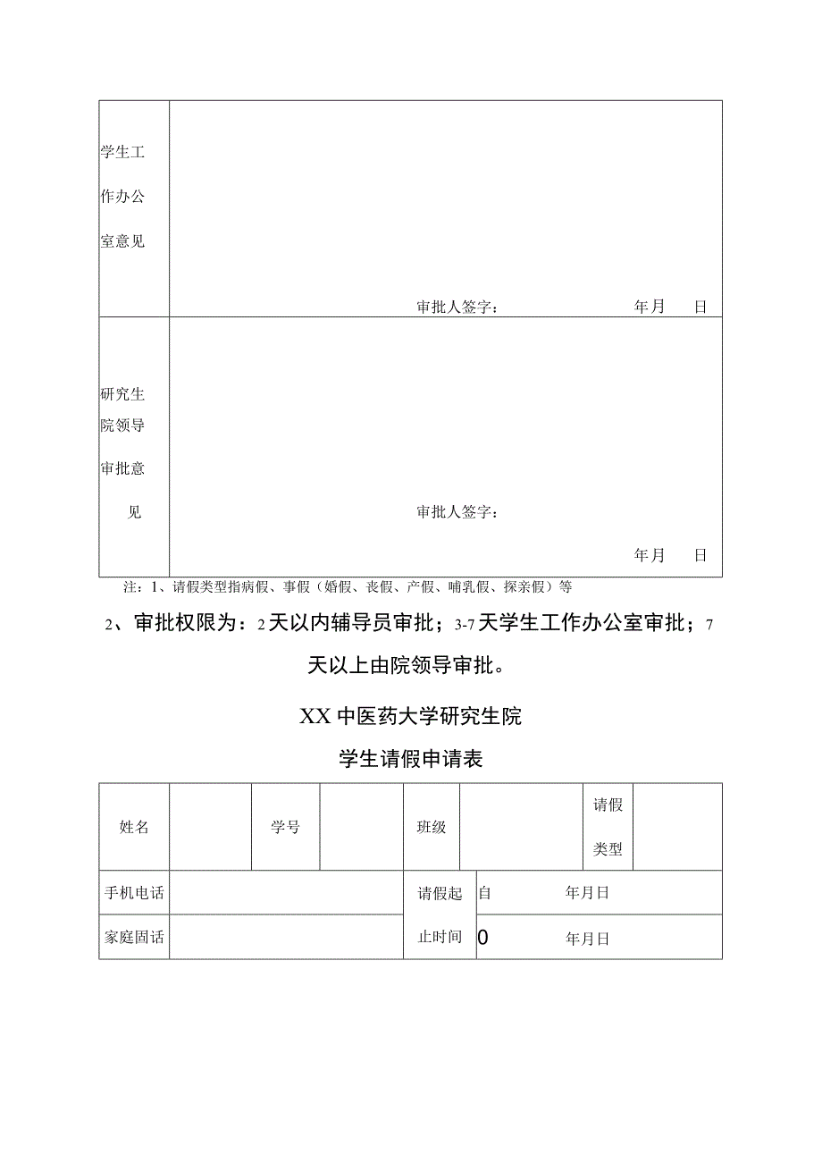 XX中医药大学研究生院学生请假申请表表样.docx_第2页